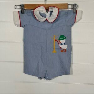 VTG By Thomas Baby Romper with Embroidered Duck Design 6-9 months Made in USA